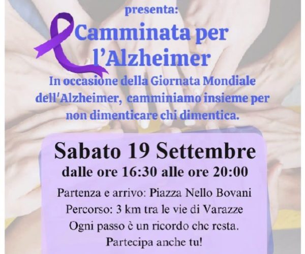 “Camminiamo insieme per non dimenticare”: a Varazze torna la Camminata per l’Alzheimer