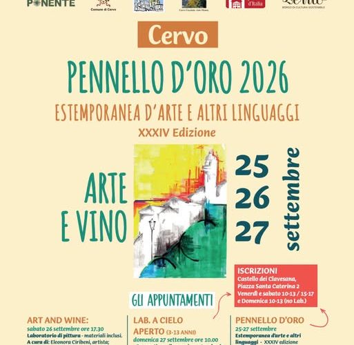 “Arte e Vino” a Cervo: dal 25 al 27 settembre torna lo storico concorso del Pennello d’Oro