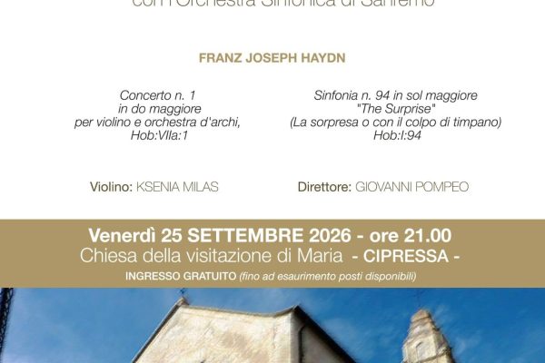 Le sinfonie di Haydn risuonano a Cipressa: il 25 settembre ingresso gratuito per l’Orchestra Sinfonica di Sanremo