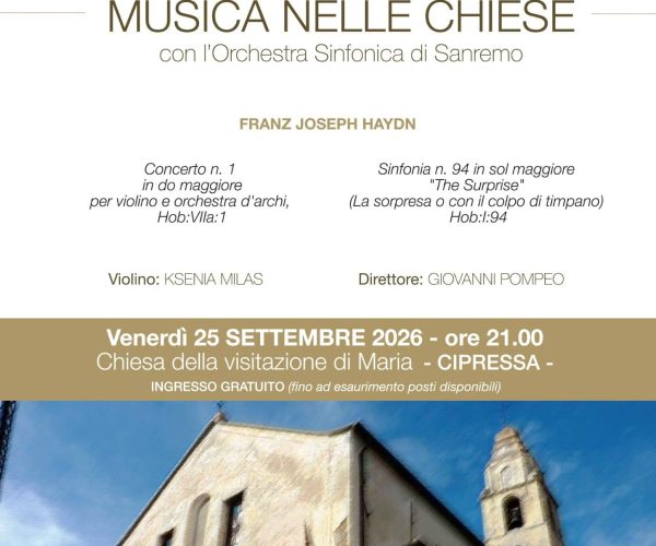 Le sinfonie di Haydn risuonano a Cipressa: il 25 settembre ingresso gratuito per l’Orchestra Sinfonica di Sanremo