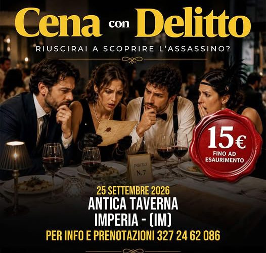 Mistero a tavola a Imperia: il 25 settembre va in scena la “Cena con Delitto”