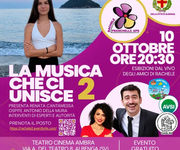 “La musica che ci unisce 2”: ad Albenga una serata di solidarietà e spettacolo al Teatro Ambra