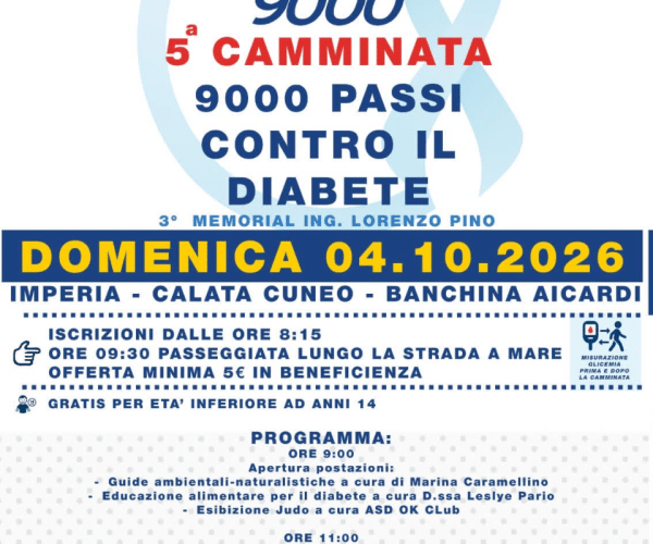 Salute e solidarietà a Imperia: domenica torna la “Camminata 9000 Passi Contro il Diabete”