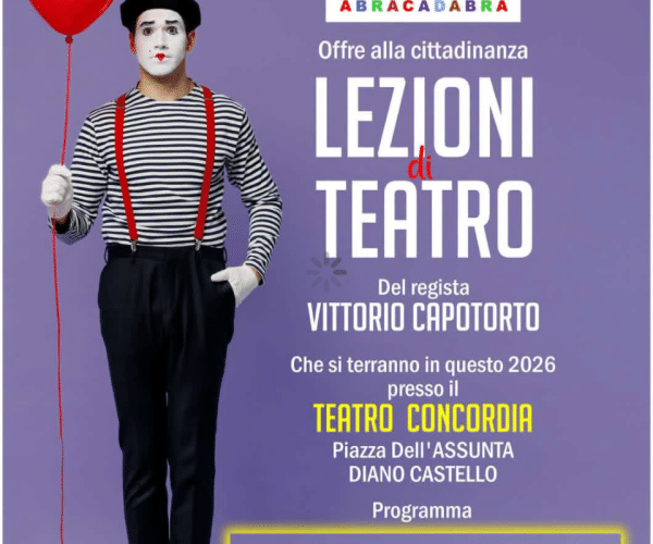 Il teatro per tutti a Diano Castello: al via le lezioni gratuite dirette da Vittorio Capotorto