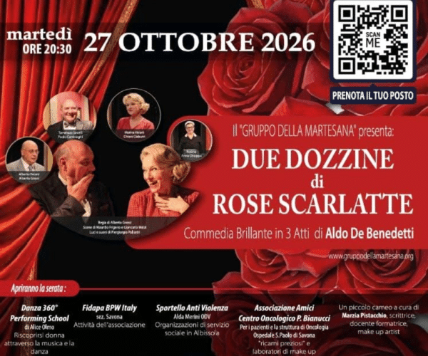 “Due Dozzine di Rose Scarlatte” in scena a Savona: al Teatro Chiabrera un evento per sostenere i progetti di rinascita femminile