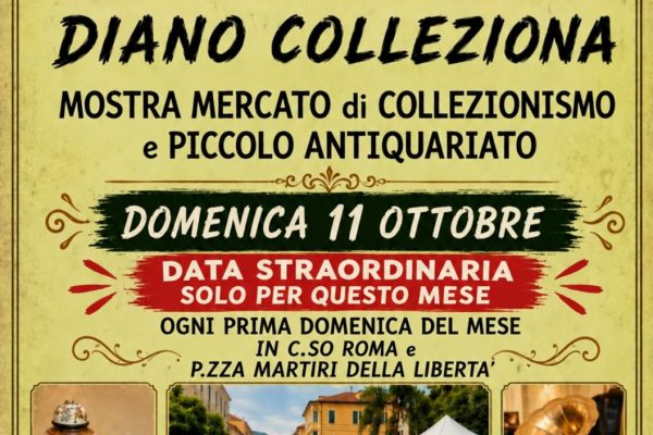 “Diano Colleziona”: domenica 11 ottobre l’edizione straordinaria del mercatino dell’antiquariato