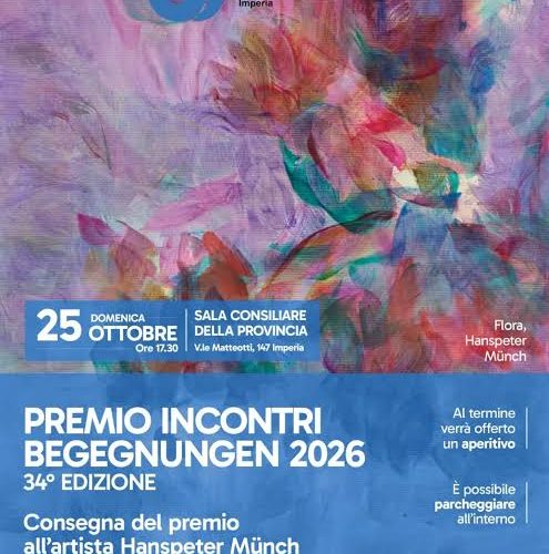 Arte e dialogo tra Italia e Germania: domenica 25 ottobre la consegna del “Premio Incontri” a Imperia