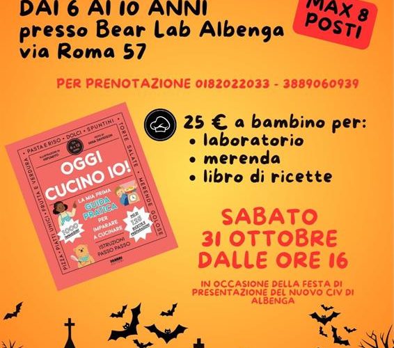 “Oggi cucino io!”: ad Albenga un laboratorio di cucina per bambini nel pomeriggio di Halloween