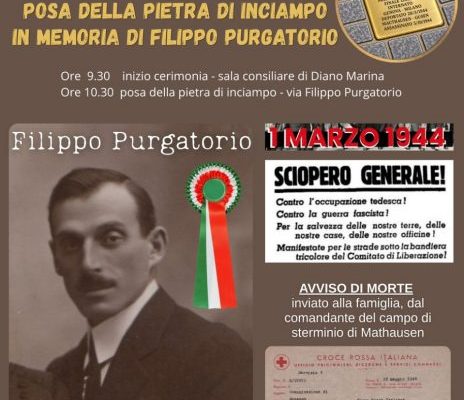 Diano Marina ricorda Filippo Purgatorio: il 5 ottobre la posa della Pietra d’Inciampo