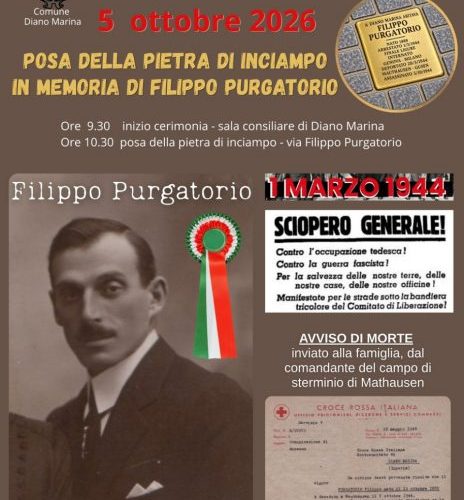 Diano Marina ricorda Filippo Purgatorio: il 5 ottobre la posa della Pietra d’Inciampo