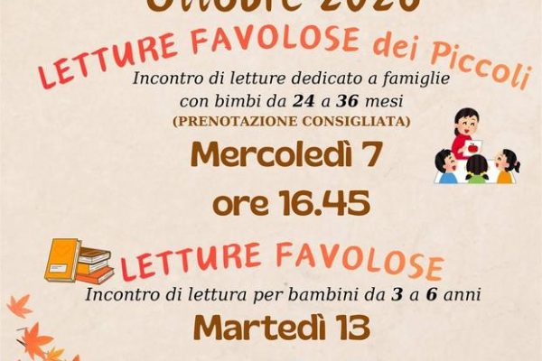 “Letture Favolose” ad Arenzano: a ottobre tornano gli appuntamenti in Biblioteca per i più piccoli