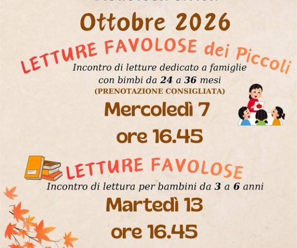 “Letture Favolose” ad Arenzano: a ottobre tornano gli appuntamenti in Biblioteca per i più piccoli