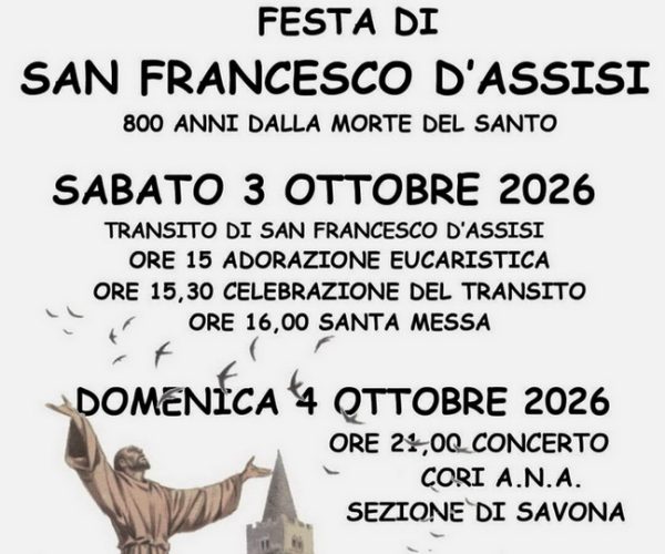 Fede e musica a Varazze per San Francesco d’Assisi: due giorni di appuntamenti alla Chiesa dei Cappuccini